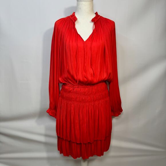 Anthropologie Poppy Mini Dress Red Smocked Medium Cottagecore Coquette Festival - Picture 14 of 16